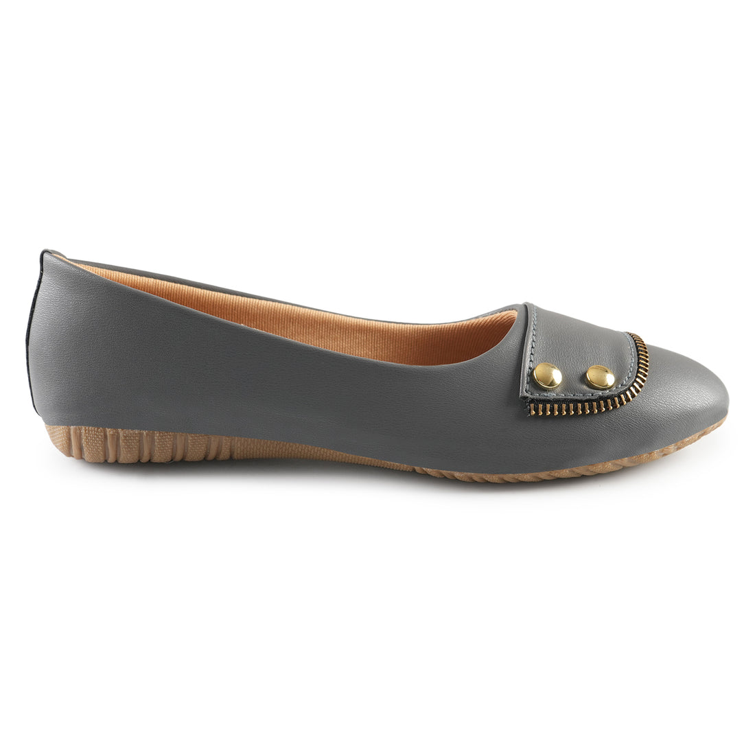 Women's Flat Ballerina Faux Leather Upper Antiskid Sole WT-102 GREY