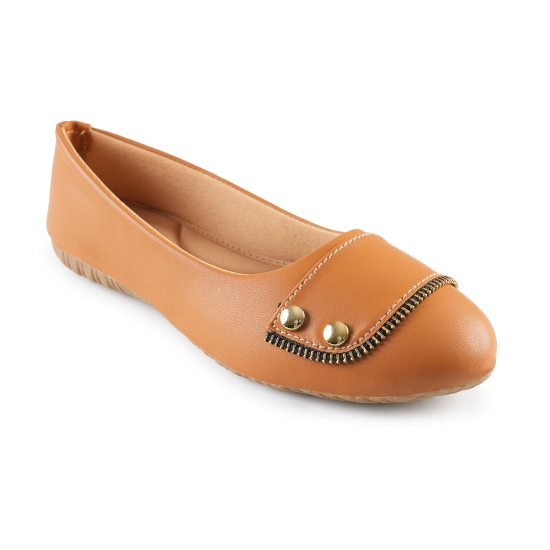 Women's Flat Ballerina Faux Leather Upper Antiskid SoleWT-102 TAN