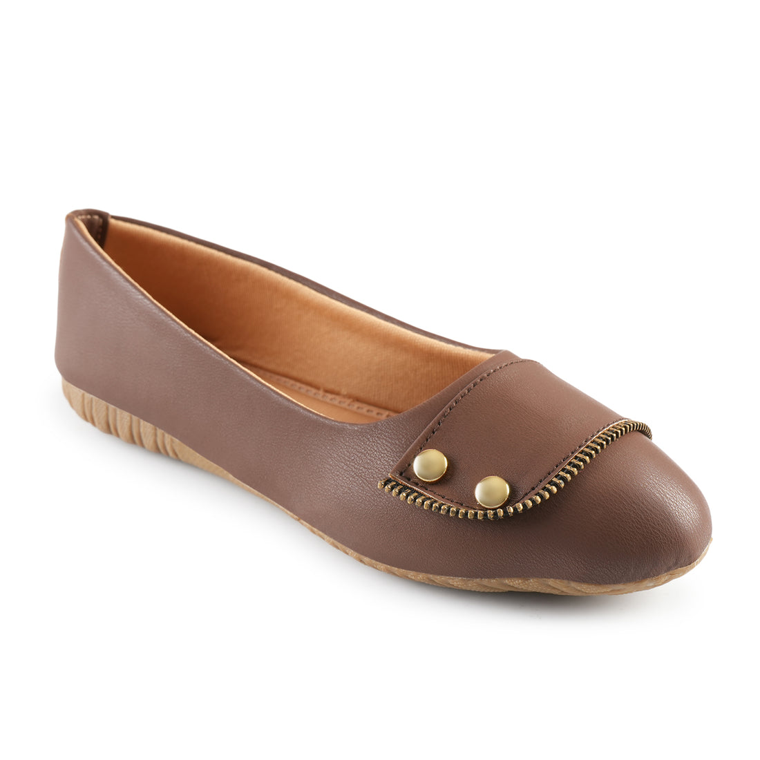 Women's Flat Ballerina Faux Leather Upper Antiskid Sole WT-102 BROWN